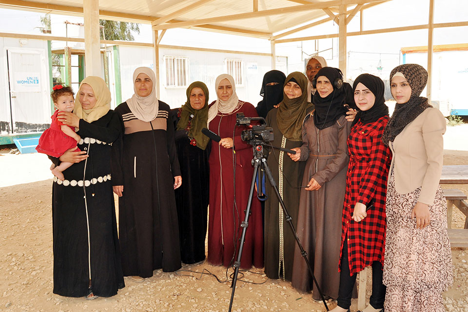 Syrian refugee women in Jordan after they finished recording their participatory video entitled: "Woman is the spirit of life". Photo: UN Women