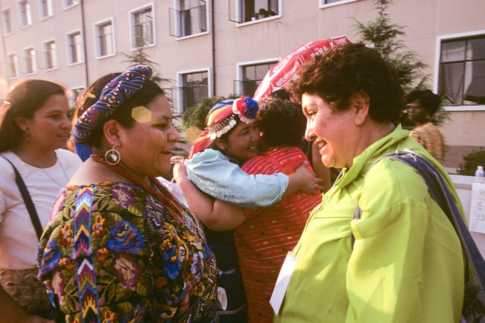 Rigoberta Menchu Tum, Nobel Peace Prize laureate, attended the Fourth World Conference on Women in Beijing in 1995.  Photo: Maggie Hallahan