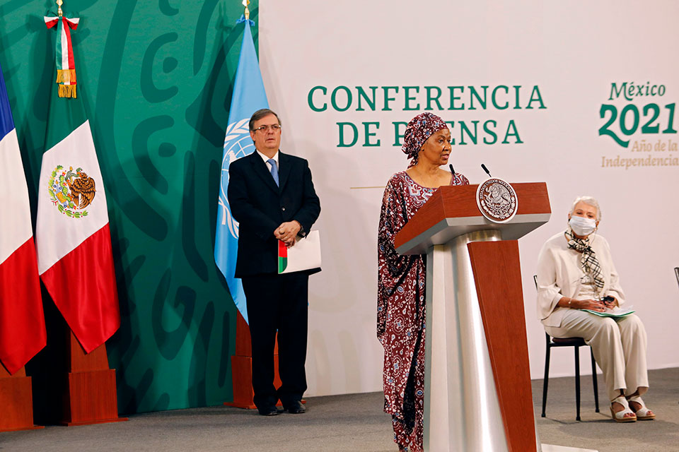 UN Women Executive Director Phumzile Mlambo-Ngcuka speaks at the press conference that opens the Generation Equality Forum in Mexico. Photo: UN Women/Paola García  