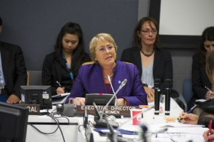 Michelle Bachelet, Executive Director of UN Women, addresses a high-level roundtable discussion on ‘Democracy and Gender Equality.'