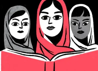 Illustration depicting Afghan women reading. Illustrator: Anina Takeff.