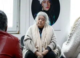 Mahbouba Seraj, one of the world’s most prominent women’s rights activists, at a meeting with UN Women on implementing a women-centred response to the humanitarian crisis, Kabul, Afghanistan, January 2022. 