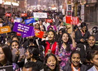 Hundreds gather in Janakpur, Nepal in December 2019 to take part in a Women's March. Photo: UN Women/Uma Bista