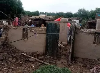 A view of a flood-damaged dwelling in Pakistan, August 2022. Photo courtesy of Rozan