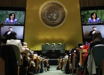 Ms. Sima Bahous, UN Under-Secretary-General and Executive Director of UN Women, delivers remarks at the UN Commemoration of International Women’s Day, 8 March 2023. Photo: UN Women/Ryan Brown