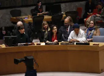 UN Women Executive Director Sima Bahous addresses the Security Council Open Debate: “Women, Peace and Security: Towards the 25th Anniversary of 1325” convened by Mozambique, chaired by Foreign Minister Veronica Macamo, on the eve of International Women’s Day. Photo:  UN Women/Ryan Brown 