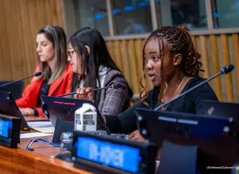 Hawa Yoki advocated for collective effort on the part of governments, private sector organizations, civil society groups and individuals to address the challenges faced by women and girls in technology. Photo: UN Women/Catianne Tijerina
