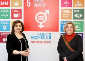 UN Women Executive Director Sima Bahous and President of the National Institute of Women of Mexico Nadine Gasman Zylbermann. Photo: UN Women/Ryan Brown.