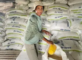 Disebo Makatsa, who received training from UN Women and the Food and Agriculture Organization, is seen on her farm in Free State province, South Africa. 