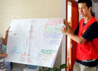 Shu Hang is seen working to create a safety plan at a shelter in 2016.