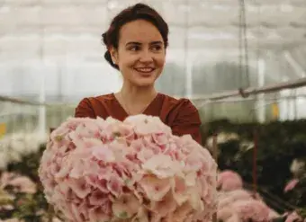 Yuliia Zavalniuk is seen at the Ukrainian flower-growing farm Villa Verde.