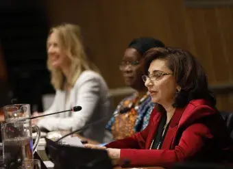 UN Women Executive Director Sima Bahous delivers closing remarks to the 68th session of the Commission on the Status of Women, UN headquarters, 27 March 2024. Photo: UN Women/Ryan Brown.