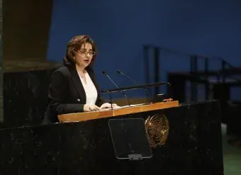 UN Women Executive Director Sima Bahous delivers opening remarks at the opening of the 68th session of the Commission on the Status of Women, 11 March 2024, at UN headquarters. Photo: UN Women/Ryan Brown.