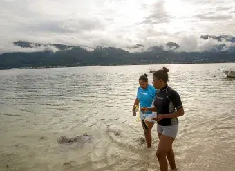 Sylvanna Antat, Marine Research Officer with the Seychelles National Parks Authority, plays a leading role in mapping coral reefs in the waters around Mahe Island in Seychelles.