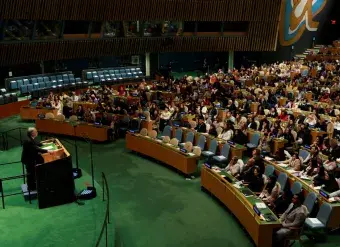 UN Secretary-General António Guterres at CSW69 Townhall Meeting with Civil Society. Photo: UN Women/Ryan Brown