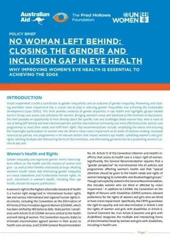 No woman left behind: Closing the gender and inclusion gap in eye health: Why improving women’s eye health is essential to achieving the SDGs