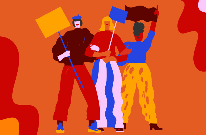 illustration of three activists holding protest signs