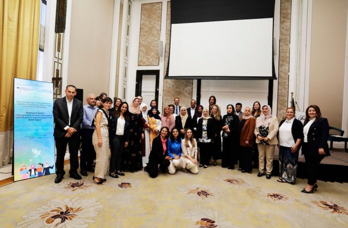 Participants at the UN Women-organized outreach event “Strengthening Women’s Participation and Influence in Peace Processes in the MENA Region,” held on 29 June 2022, in Amman, Jordan. Photo: UN Women/Alaa .I Atawneh 