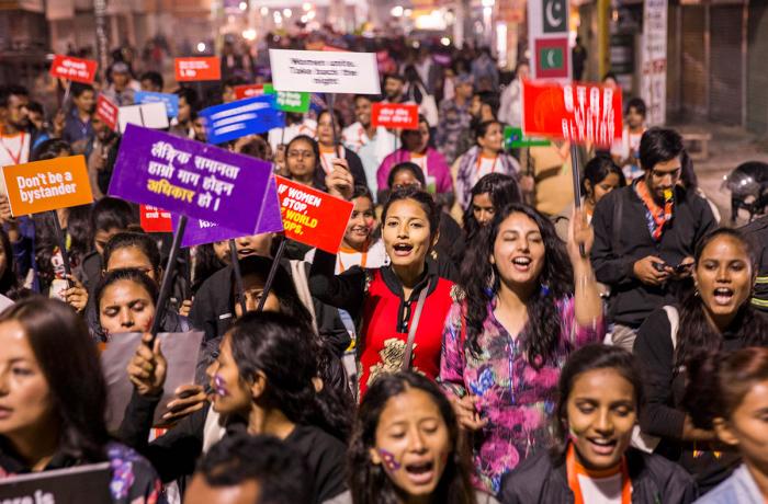 In Janakpur, Nepal, in 2019 hundreds gathered to march and chant slogans in an effort to call attention for the need to reclaim women’s rights and access to safe public spaces.