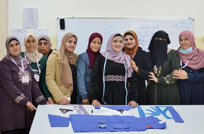 Participants in a tailoring class are seen at the UN Women Oasis Centre in Ajloun, Jordan. 