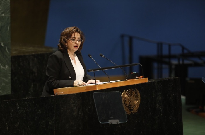 UN Women Executive Director Sima Bahous delivers opening remarks at the opening of the 68th session of the Commission on the Status of Women, 11 March 2024, at UN headquarters. Photo: UN Women/Ryan Brown.