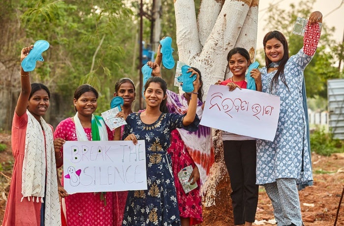 MHH Champion Payal Patel (pictured at right) is known as the Pad girl of Odisha. She has developed a basket of affordable and sustainable menstrual products for women. She has also lead the "Chuppi Todi" campaign to help create awareness, remove taboos and create open and healthy discussions regarding MH. Payal has created her own IEC material for sharing with adolescents at such meetings, Nakagate Chalasahi, Bhubaneshwar, Odisha , India