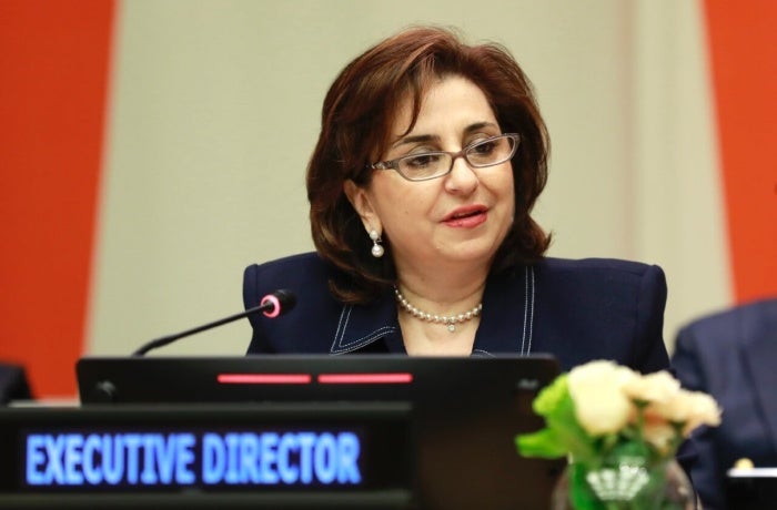 UN Under-Secretary-General and UN Women Executive Director Sima Bahous delivers opening remarks to the first regular session 2025 of the UN Women Executive Board, 10 February 2025, UN headquarters. Photo: UN Women/Ryan Brown.