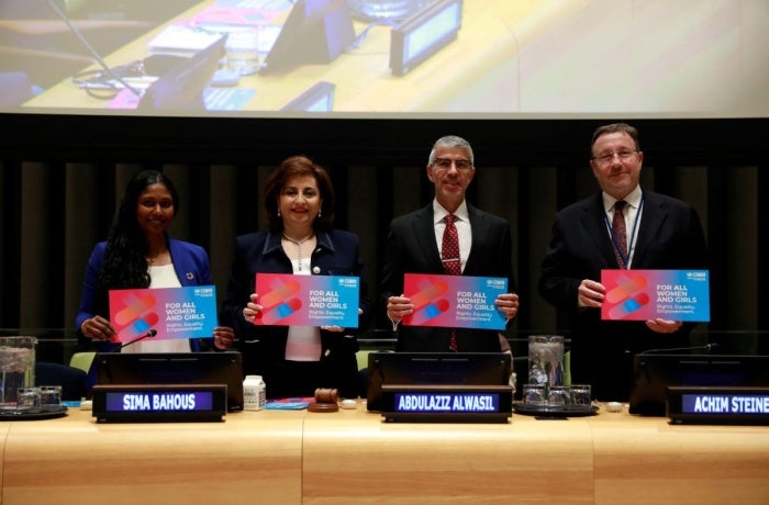 Global leaders and experts convene at the “For ALL Women and Girls: The Beijing+30 Action Agenda” event during CSW69 to discuss the six key actions to make faster strides towards gender equality. Photo: UN Women/Ryan Brown