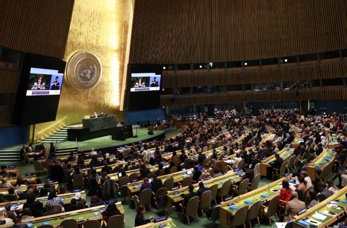 UN Women Executive Director Sima Bahous delivers remarks at the opening of the 69th session of the Commission on the Status of Women, 10 March 2025, UN headquarters. Photo: UN Women/Ryan Brown.