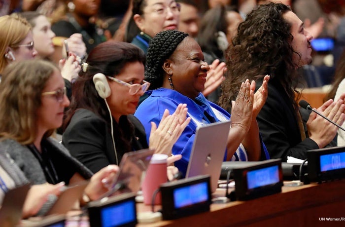 Scene from the closing of the 69th session of the Commission on the Status of Women, held at United Nations Headquarters on 21 March 2025. Photo: UN Women/Ryan Brown.