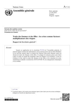 Traite des femmes et des filles : les crises comme facteurs multiplicateurs des risques : Rapport du Secrétaire général (2022)