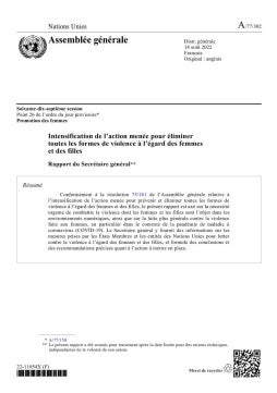 Intensification de l’action menée pour éliminer toutes les formes de violence à l’égard des femmes et des filles: Rapport du Secrétaire général (2022)