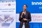 Pendo Vestine speaks at a forum in Kigali about her coding work and experience in the African Girls Can Code Initiative (AGCCI). Photo: UN Women