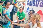 UN Women’s Aleta Miller with Hon Parveen Bala Kumar (Fiji’s Minister of Local Government), and Suzanne Bent (First Secretary of Gender Equality for Australia's Department of Foreign Affairs and Trade in Fiji) in Rakiraki at the handover of tents that act 