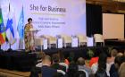 UN Women Executive Director Phumzile Mlambo-Ngcuka speaks at the ""She for Business"" event on 15 October. Photo: UN Women