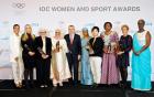 Winners of the 2019 Women and Sport awards with Marta Vieira da Silva, UN Women Goodwill Ambassador,  IOC President Thomas Bach and UN Women Executive Director Phumzile Mlambo-Ngcuka. Photo: UN Women/Ryan Brown